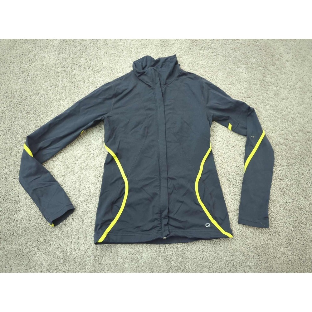 GapFit Full Zip Jacket Womens XS Black NeonYellow High Visibility Running Active